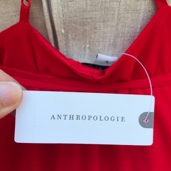 Anthropologie Yumi Kim Womens Red Wrap Midi Dress Ruffle Crepe Large - Picture 3 of 16